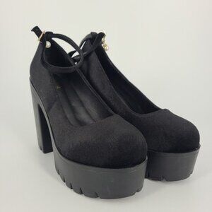 McKoine Mary Jane Platform Black Heels Shoes Size EUR 39 US 8.5